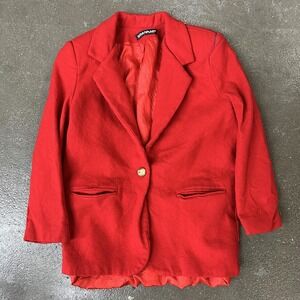 Savannah Jacket Girls 4 Red Wool Blazer Ruffle Hem Single Gold Button Lined